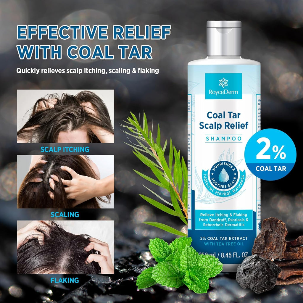 Roycederm Coal Tar Dandruff Shampoo – Extra Strength 2% Coal Tar, Hydrating Natural Formula, 2 Pack