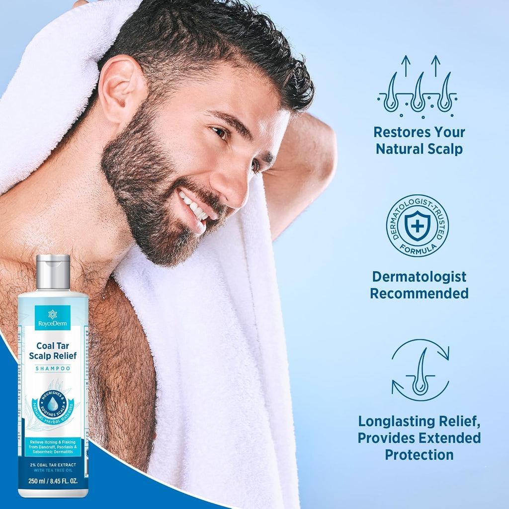 Roycederm Coal Tar Dandruff Shampoo – Extra Strength 2% Coal Tar, Hydrating Natural Formula, 2 Pack