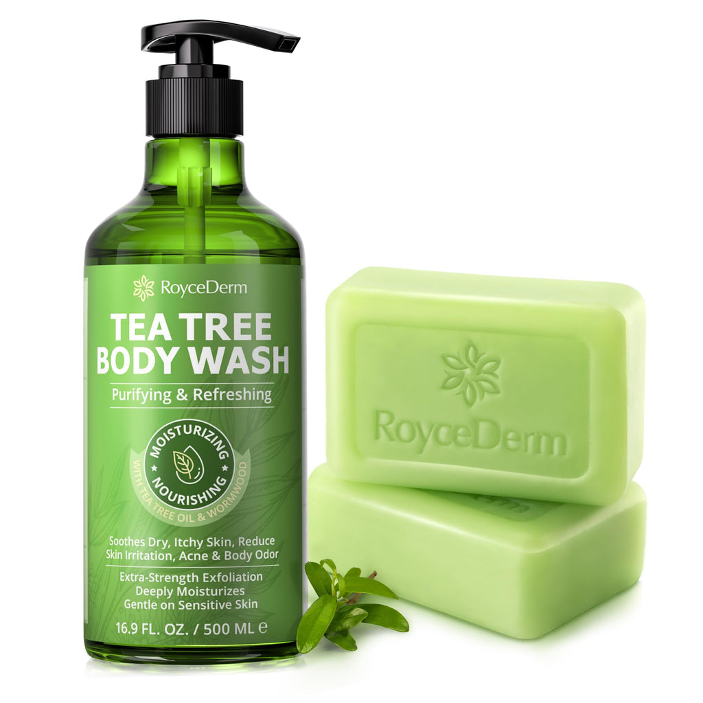 RoyceDerm Tea Tree Body Wash & Soap Set – Refreshing Cleanse with Tea Tree & Wormwood