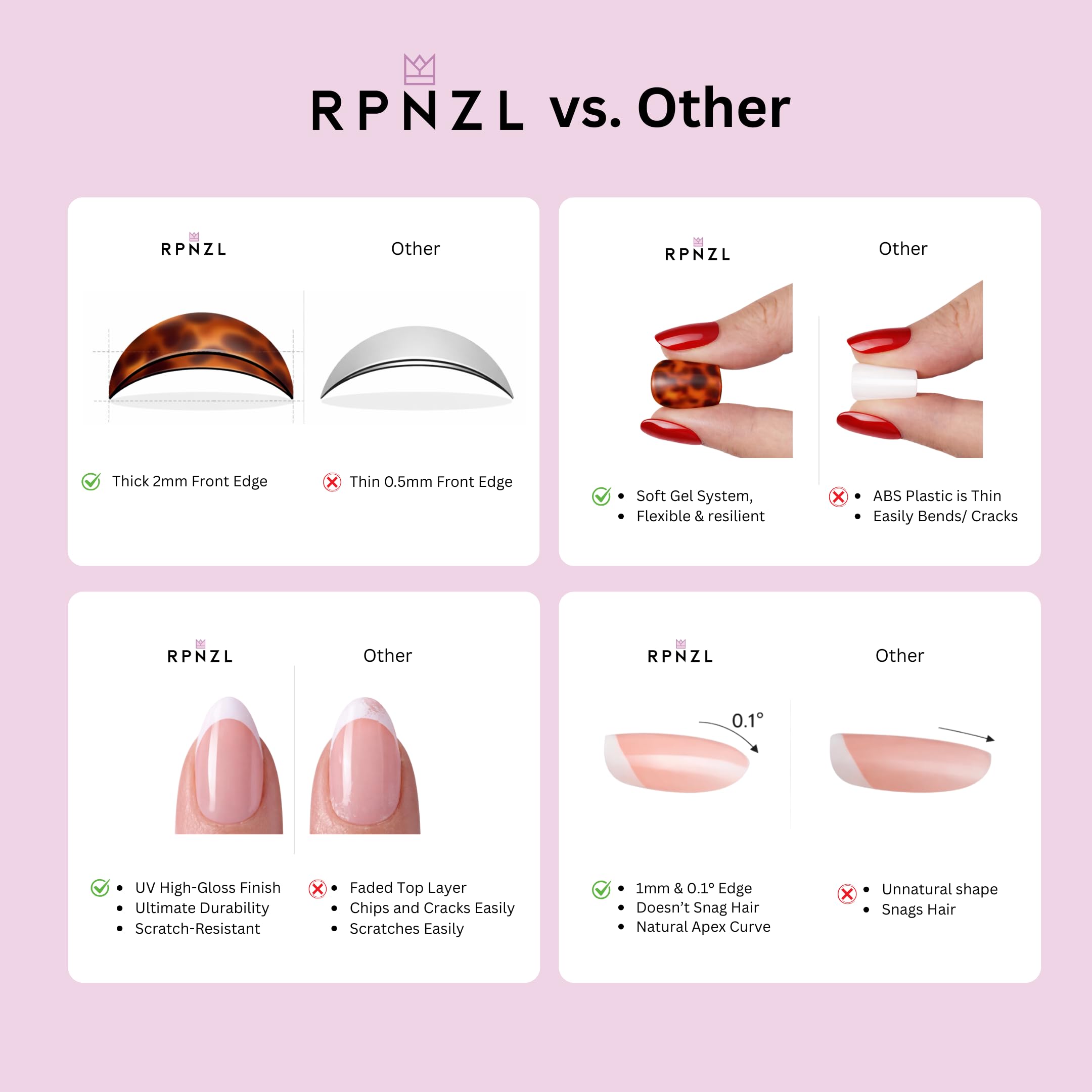 RPNZL Press On Nails Cafe Latte – Chrome Ombre French Tip, UV Finish Almond Nails, 32 Nails (16 Sizes) with Glue & Tabs | Female Founded