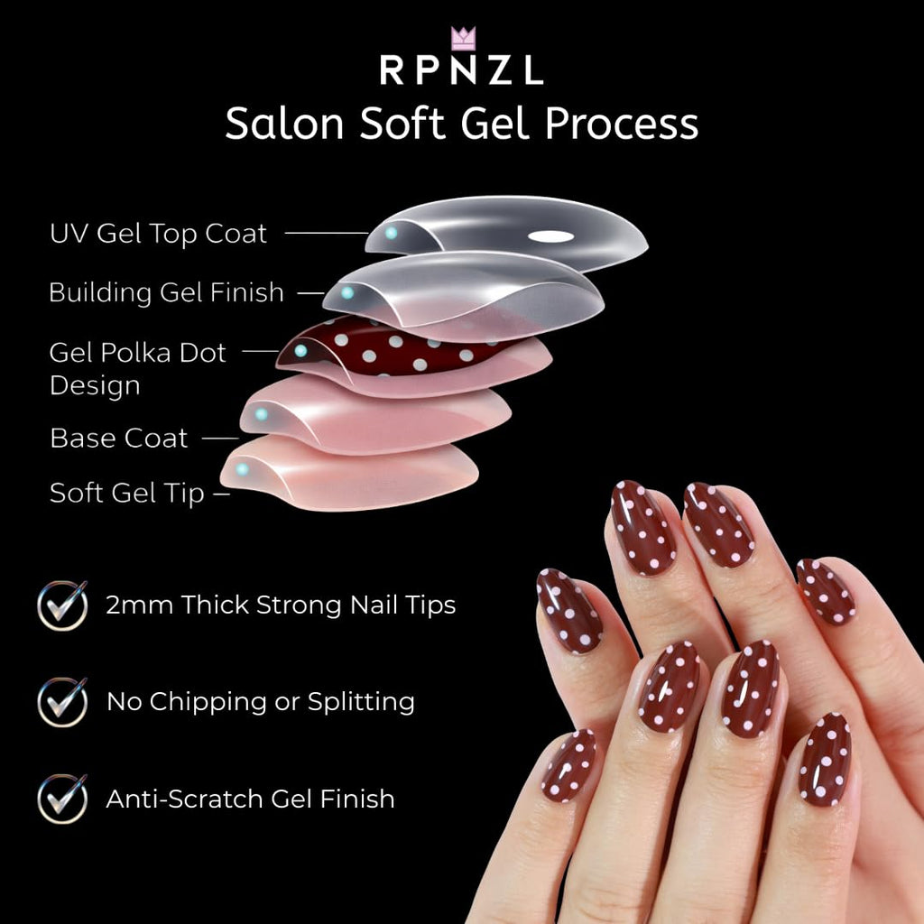 RPNZL Berry Press On Nails - Red Polka Dot UV Finish Almond Nails | 32 Nails, 16 Sizes Kit