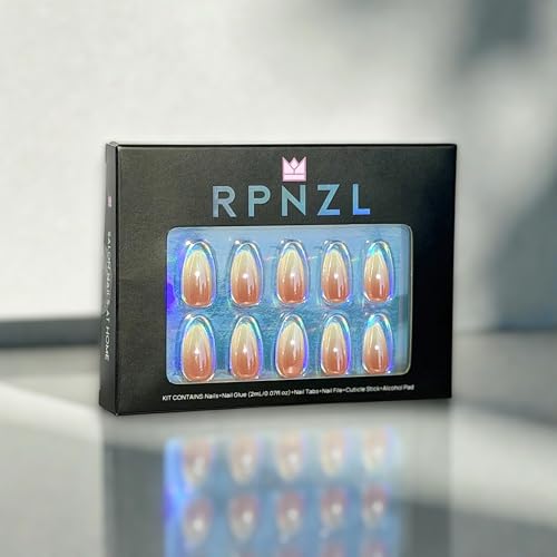RPNZL Press On Nails Cafe Latte – Chrome Ombre French Tip, UV Finish Almond Nails, 32 Nails (16 Sizes) with Glue & Tabs | Female Founded