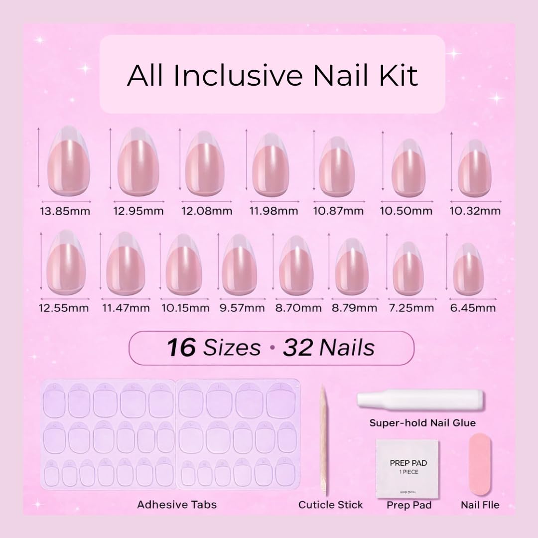 RPNZL French Tip Press-On Nails – French Toast Kit | 32 Nails, 16 Sizes, Glossy Finish