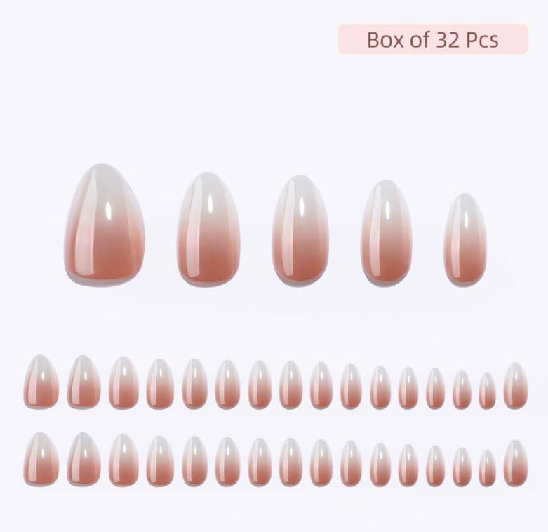 RPNZL Press On Nails Cafe Latte – Chrome Ombre French Tip, UV Finish Almond Nails, 32 Nails (16 Sizes) with Glue & Tabs | Female Founded