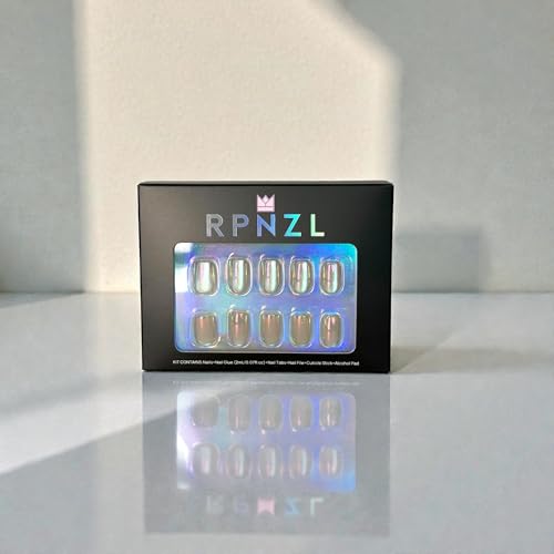 RPNZL Press On Nails - Opal Chrome Cateye High Gloss Square | 32 Nails, 16 Sizes, Glue & Tabs