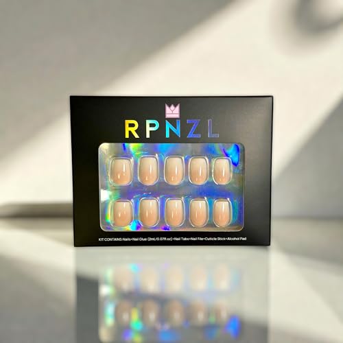 RPNZL Peach Press On Nails – Short Squoval Ombre French Tip, UV Finish, 16-Size Kit
