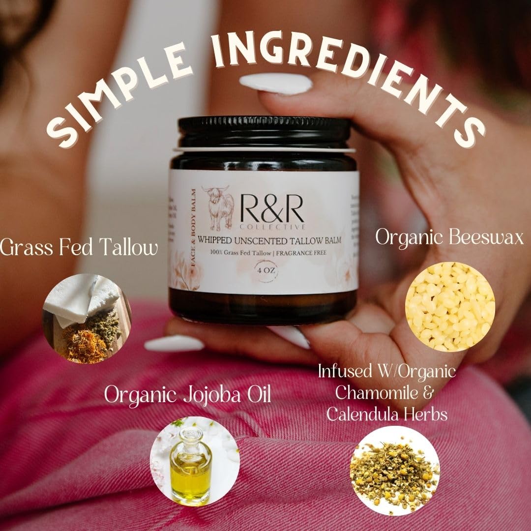 R&R Collective Handmade Tallow Balm (Unscented) – 2 oz, Grass-Fed Beef Tallow