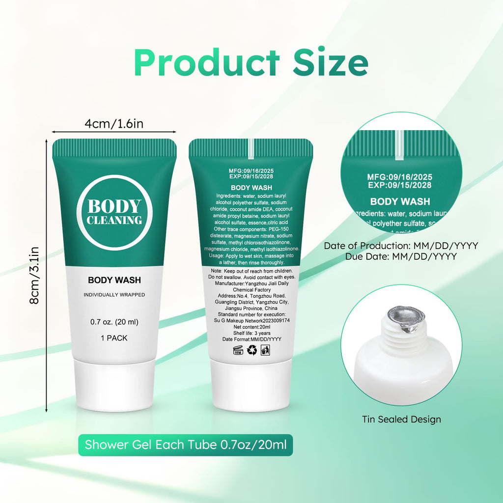 RSQAZQ Travel Size Body Wash Set – 60 x 0.7oz, Leak-Proof & Compact