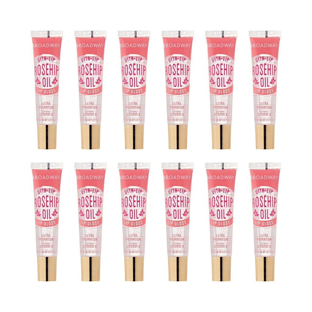 Ruby Kisses Broadway Vita-Lip Clear Lip Gloss with Rosehip Oil – Ultra-Hydrating, High-Shine (12 Pack)