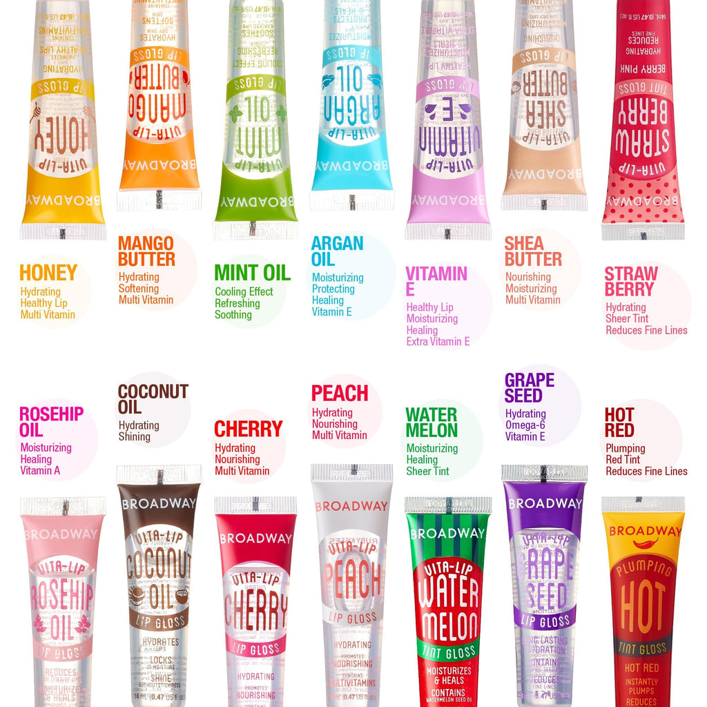 Ruby Kisses Broadway Vita-Lip Clear Lip Gloss with Rosehip Oil – Ultra-Hydrating, High-Shine (12 Pack)