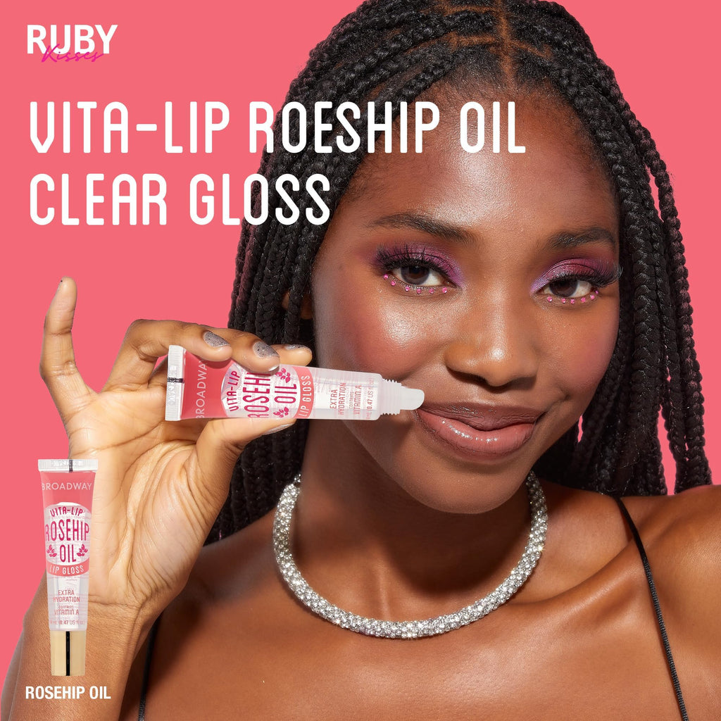 Ruby Kisses Broadway Vita-Lip Clear Lip Gloss with Rosehip Oil – Ultra-Hydrating, High-Shine (12 Pack)