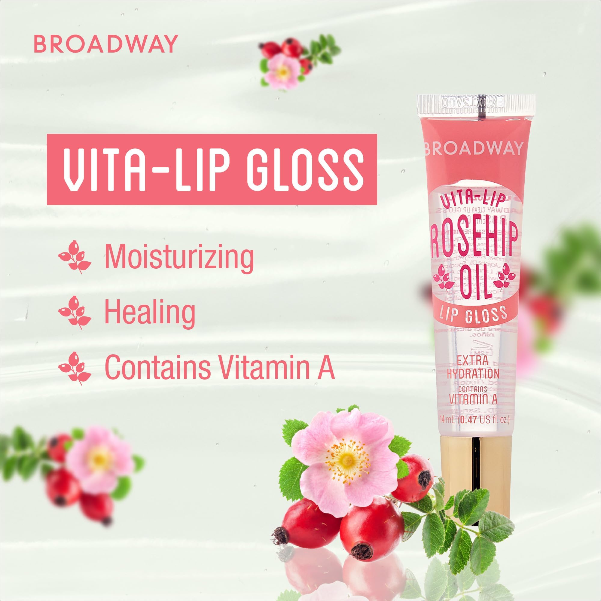 Ruby Kisses Broadway Vita-Lip Clear Lip Gloss with Rosehip Oil – Ultra-Hydrating, High-Shine (12 Pack)
