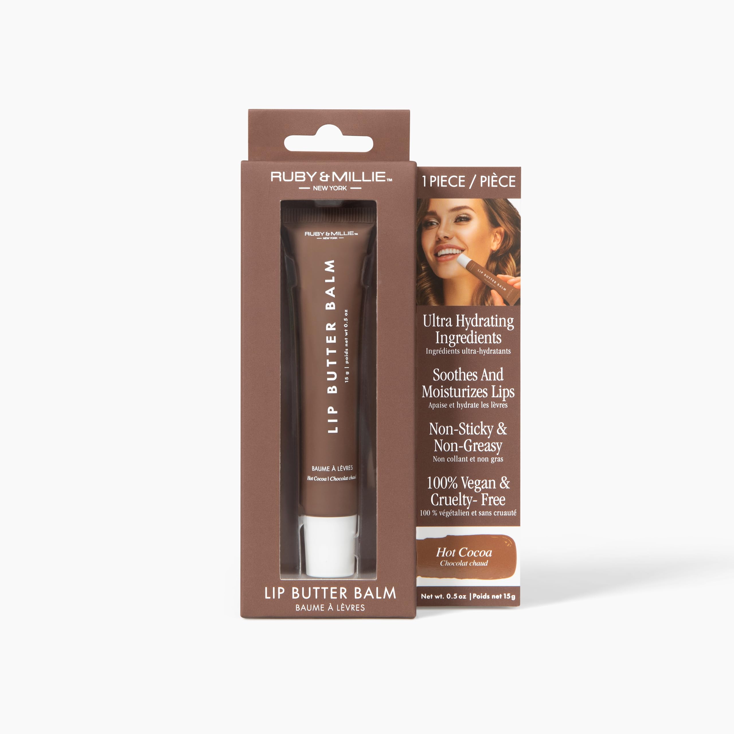 Ruby & Millie Tinted Lip Balm Hot Cocoa – Hydrating Vegan Lip Butter 0.5 oz