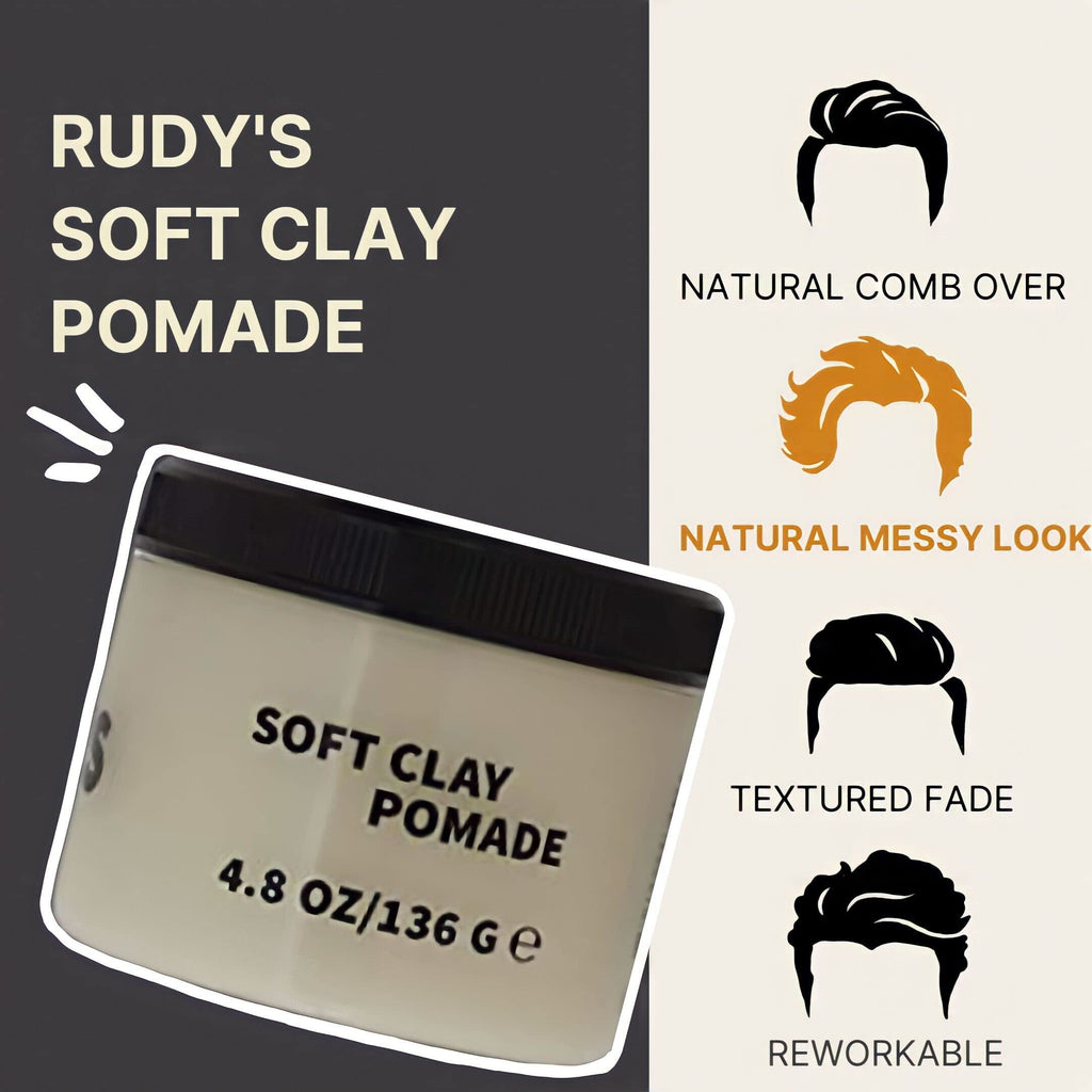 Rudy's Soft Clay Pomade – Lightweight All-Day Hold, Paraben Free (4.8 oz)