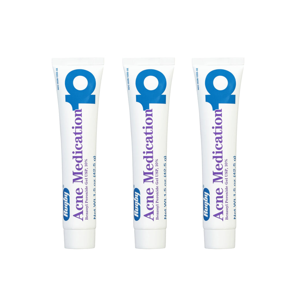 Rugby Laboratories Benzoyl Peroxide Gel 10% – Greaseless Acne Treatment, Vanishing Formula, 1.5 oz, 3 Pack