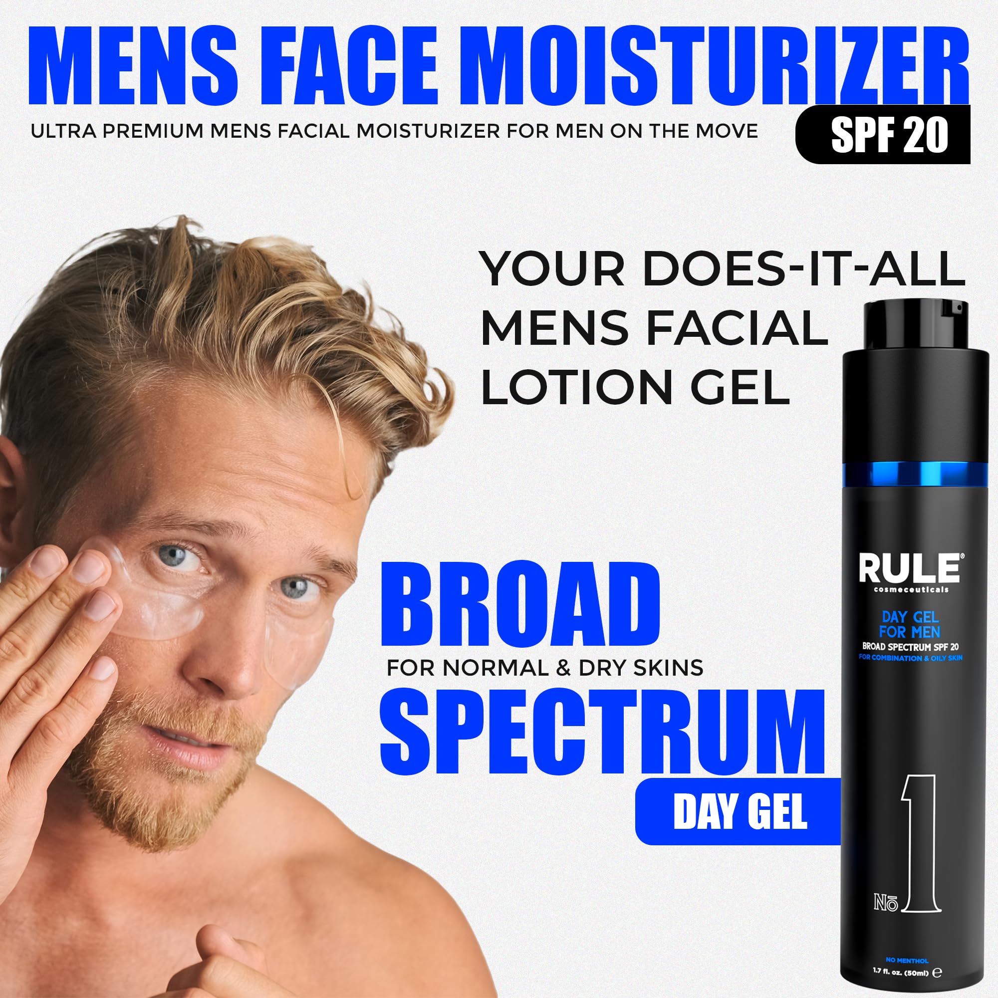 RULE COSMECEUTICALS No.1 Day Gel for Men – 10-in-1 Anti-Aging SPF 20 Moisturizer