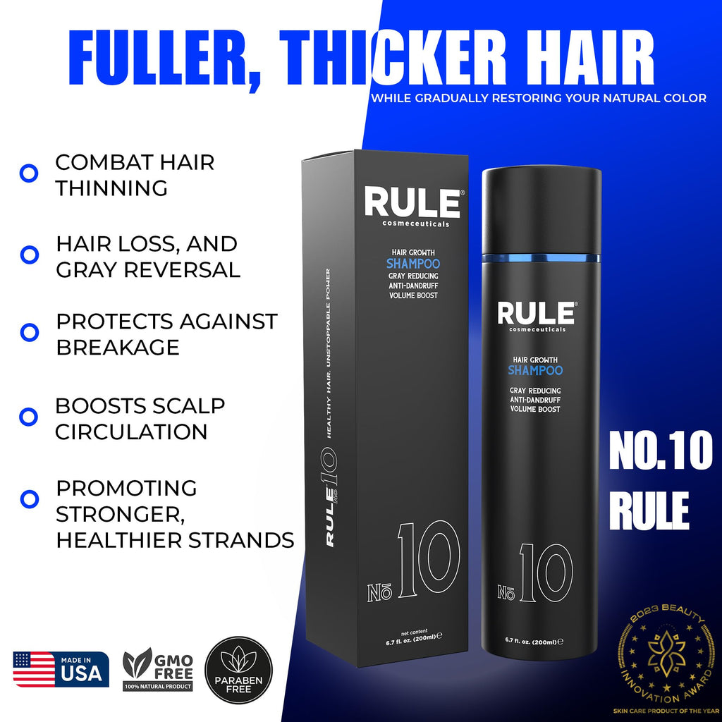 RULE No.10 Grey Reducing Anti-Dandruff Shampoo | Thinning Hair Support, Natural DHT Blocker, 6.7oz