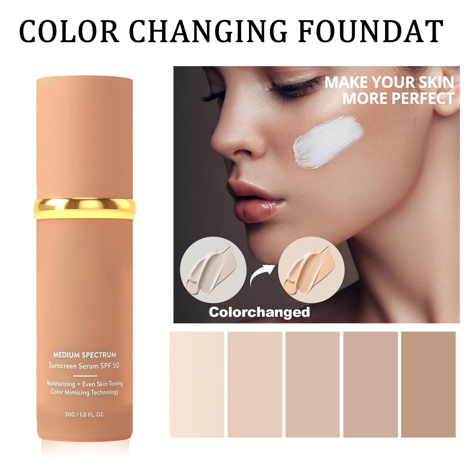 Rulinal Foundation 4 in 1 – Medium Spectrum SPF 50+ Hydrating Color-Changing Foundation