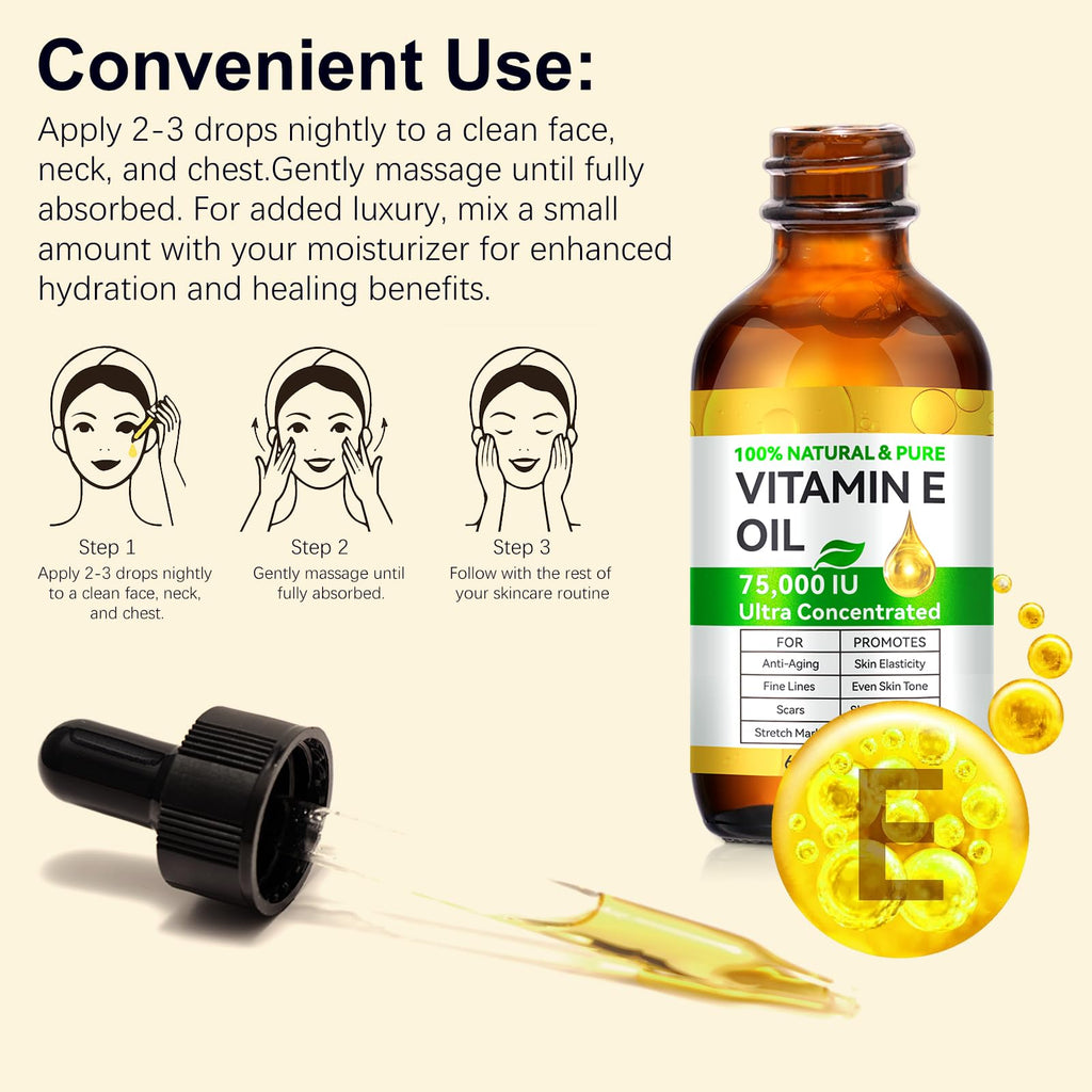 Rulviou Essential Vitamin E Oil for Skin – 75,000 IU Pure Vitamin E, 2 oz