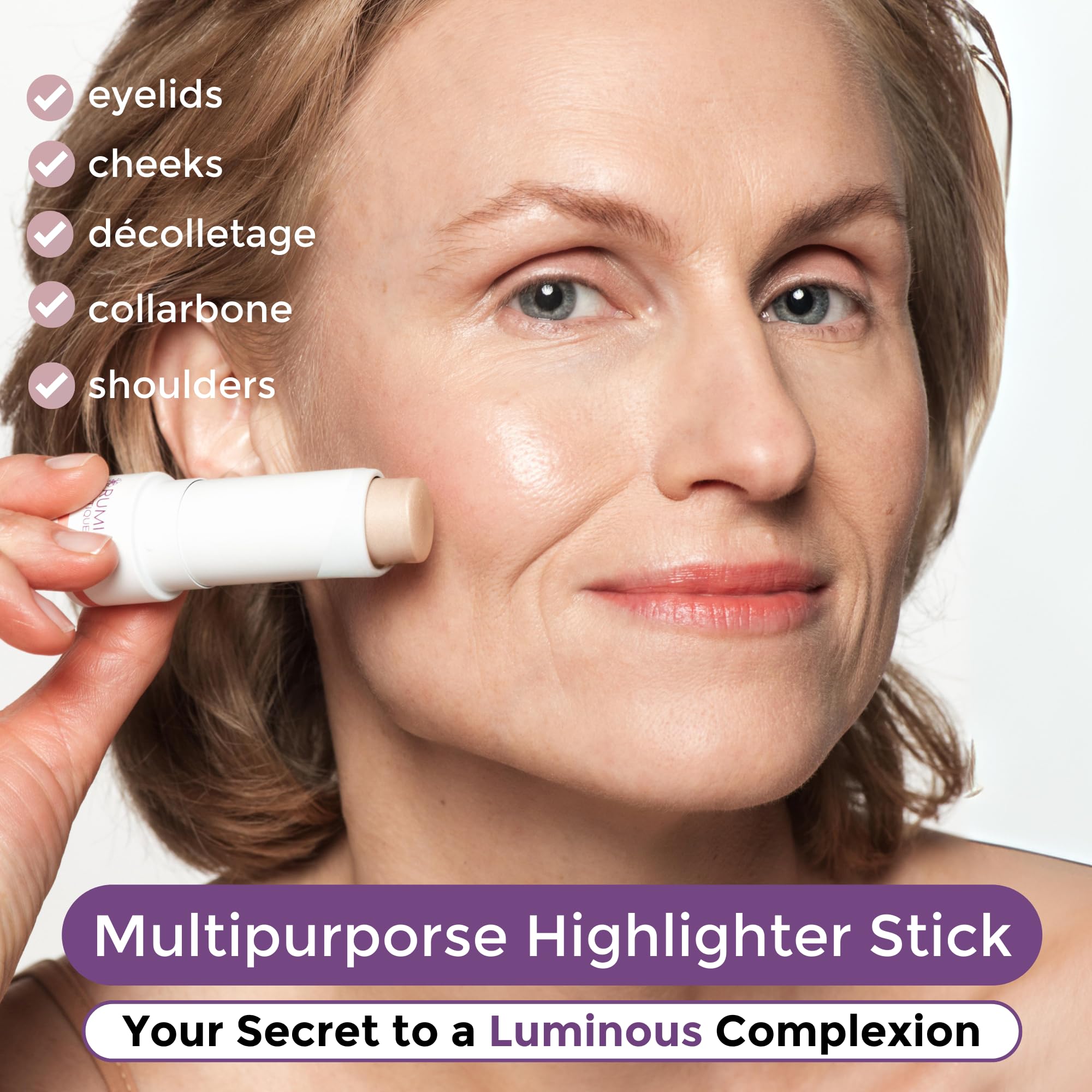 Rumi Cosmetiques InstantGlow+ 4-in-1 Highlighter Stick for Mature Skin — Radiant Glow & Nourishing Formula