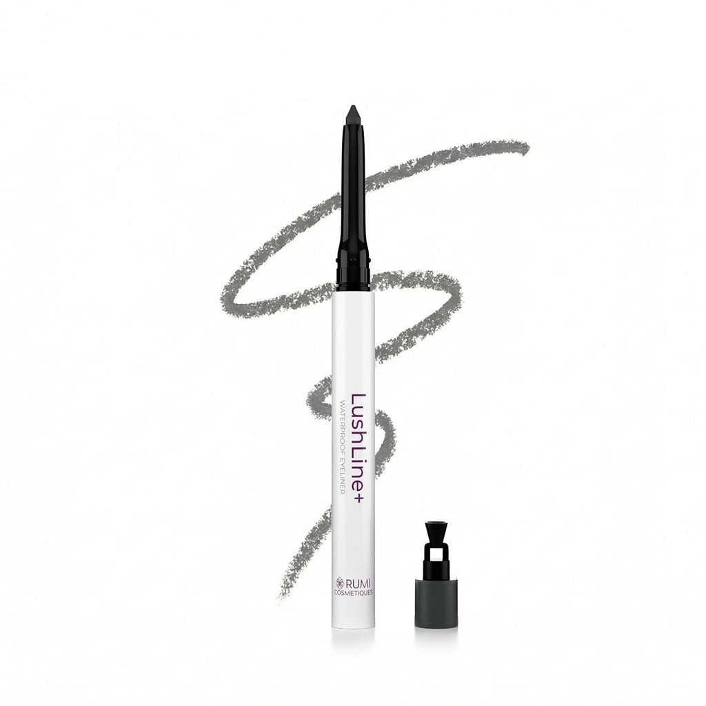 Rumi Cosmetiques LushLine+ Waterproof Eyeliner Pencil for Mature Eyes – Smudge-Proof, Non-Toxic, Natural Grey