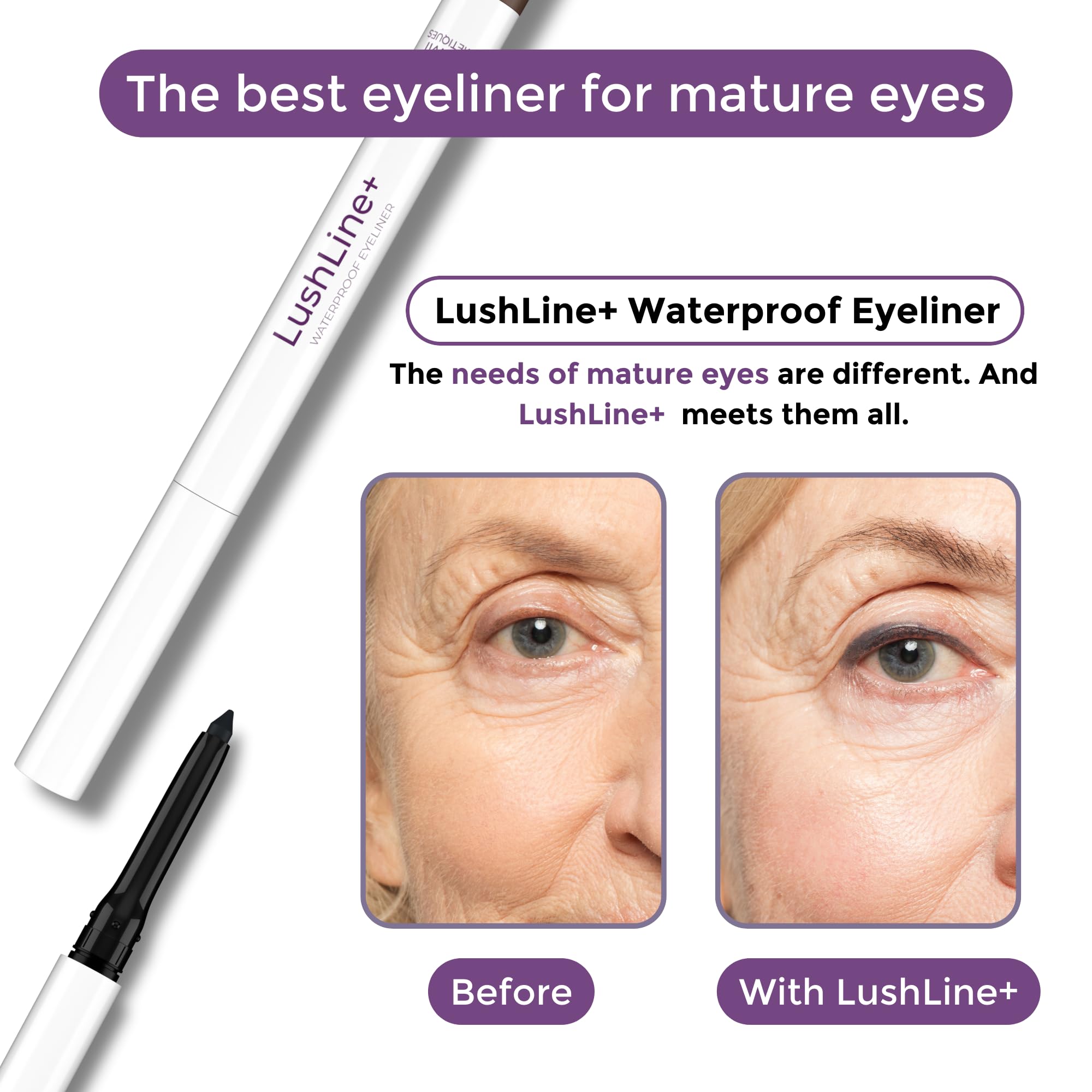 Rumi Cosmetiques LushLine+ Waterproof Eyeliner Pencil for Mature Eyes – Smudge-Proof