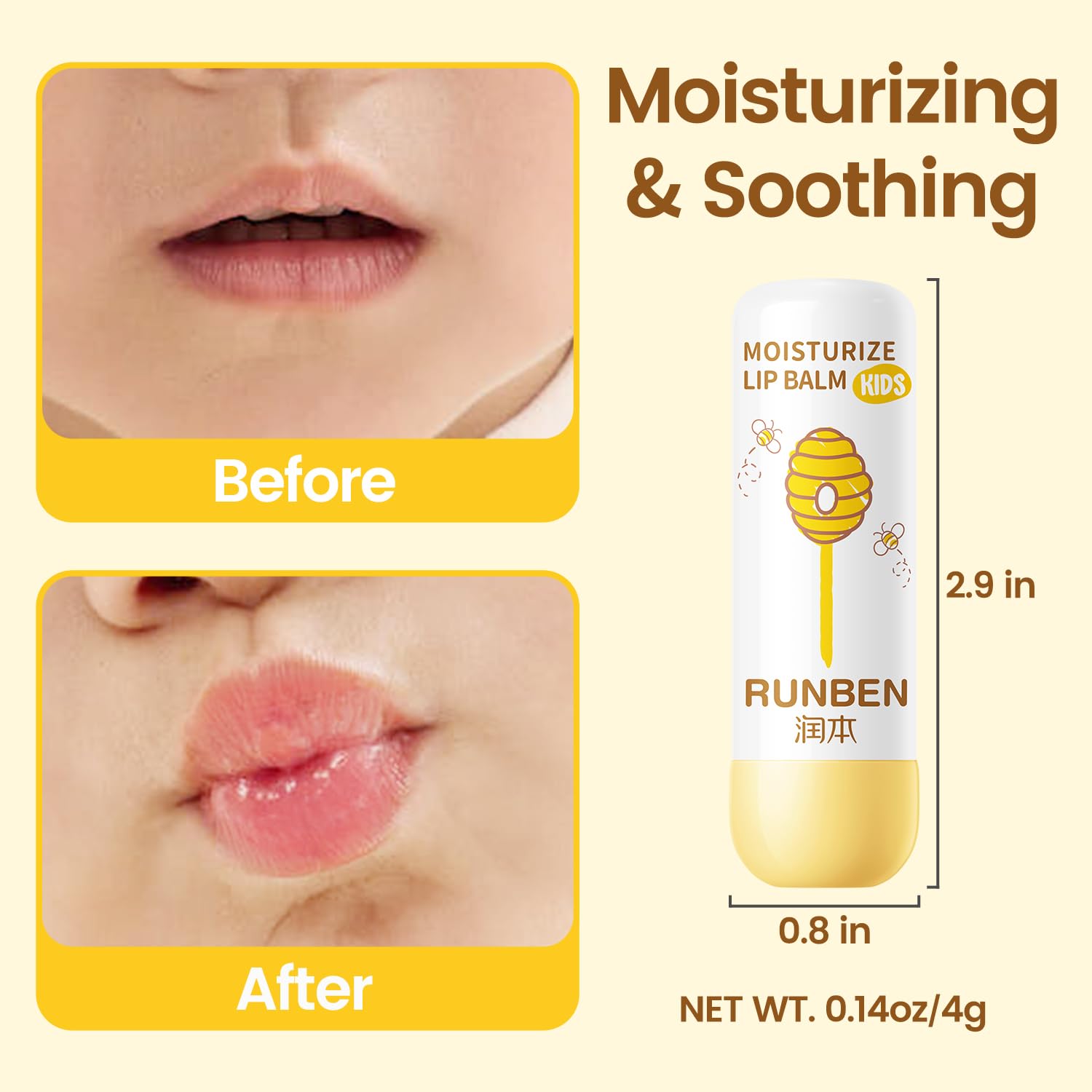 RUNBEN Kids Lip Balm - Moisturizing Baby Lip Care for Toddlers (0.14 oz)