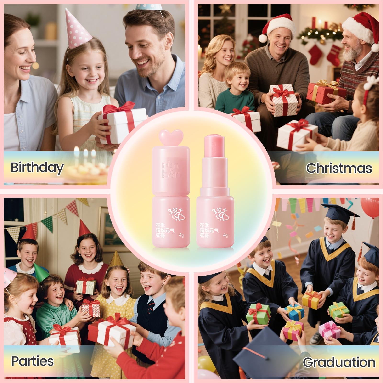 RUNBEN Color Changing Lip Balm for Kids — 24H Hydration, Non-Toxic Tint