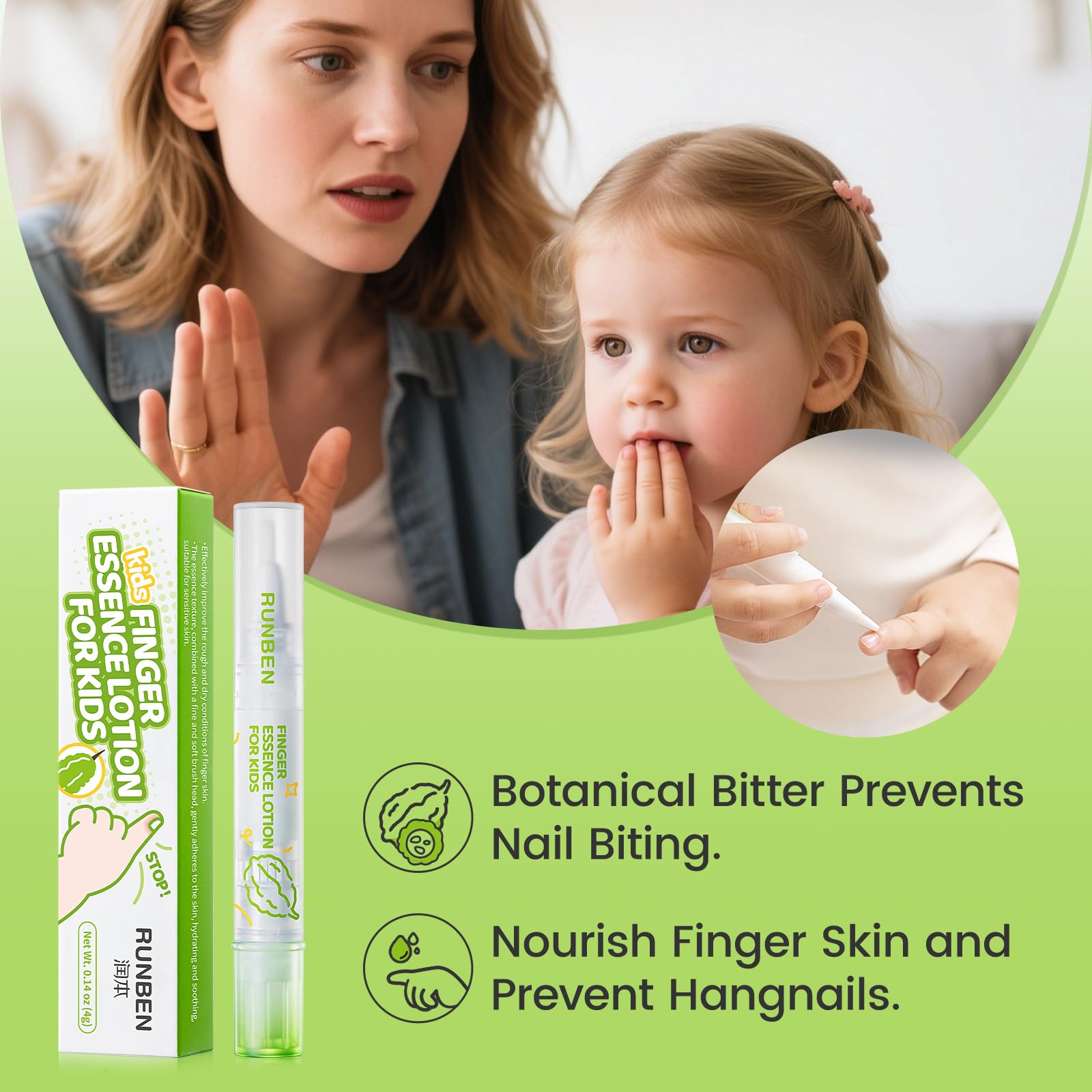 RUNBEN Stop Biting Nails for Kids – Bitter Taste Nail Care Pen, Safe & Non-Toxic for Age 0+ (0.14 oz)