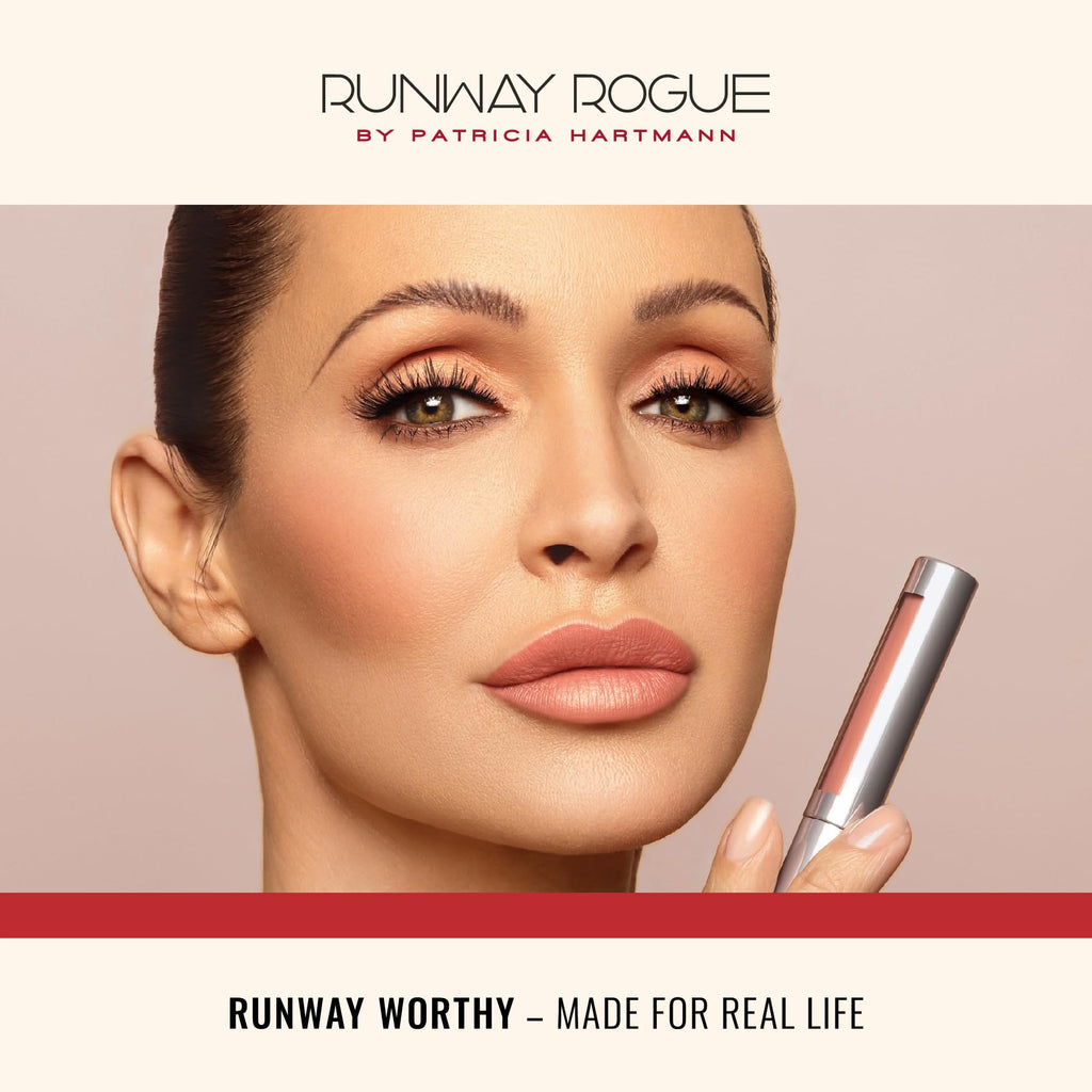 Runway Rogue Silk Glam Liquid Lipstick Paparazzi — Long-Wear Frosted Peachy Nude
