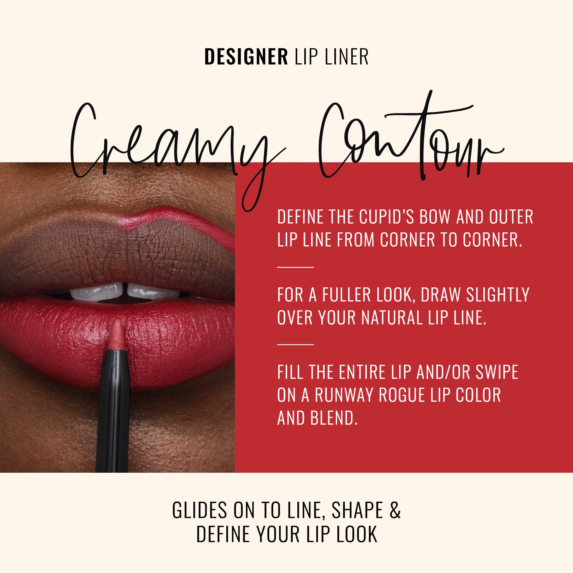 Runway Rogue Designer Liner Lip Pencil – Matte Crimson Lip Liner with Built-In Sharpener (In the Press)
