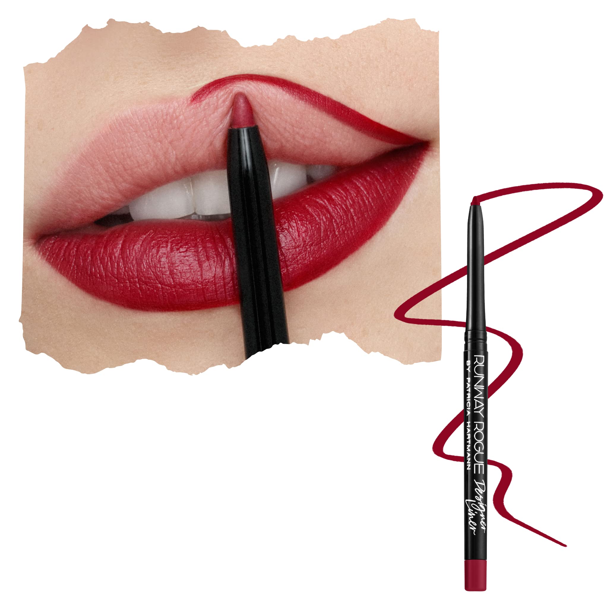 Runway Rogue Designer Liner Lip Pencil – Matte Crimson Lip Liner with Built-In Sharpener (In the Press)