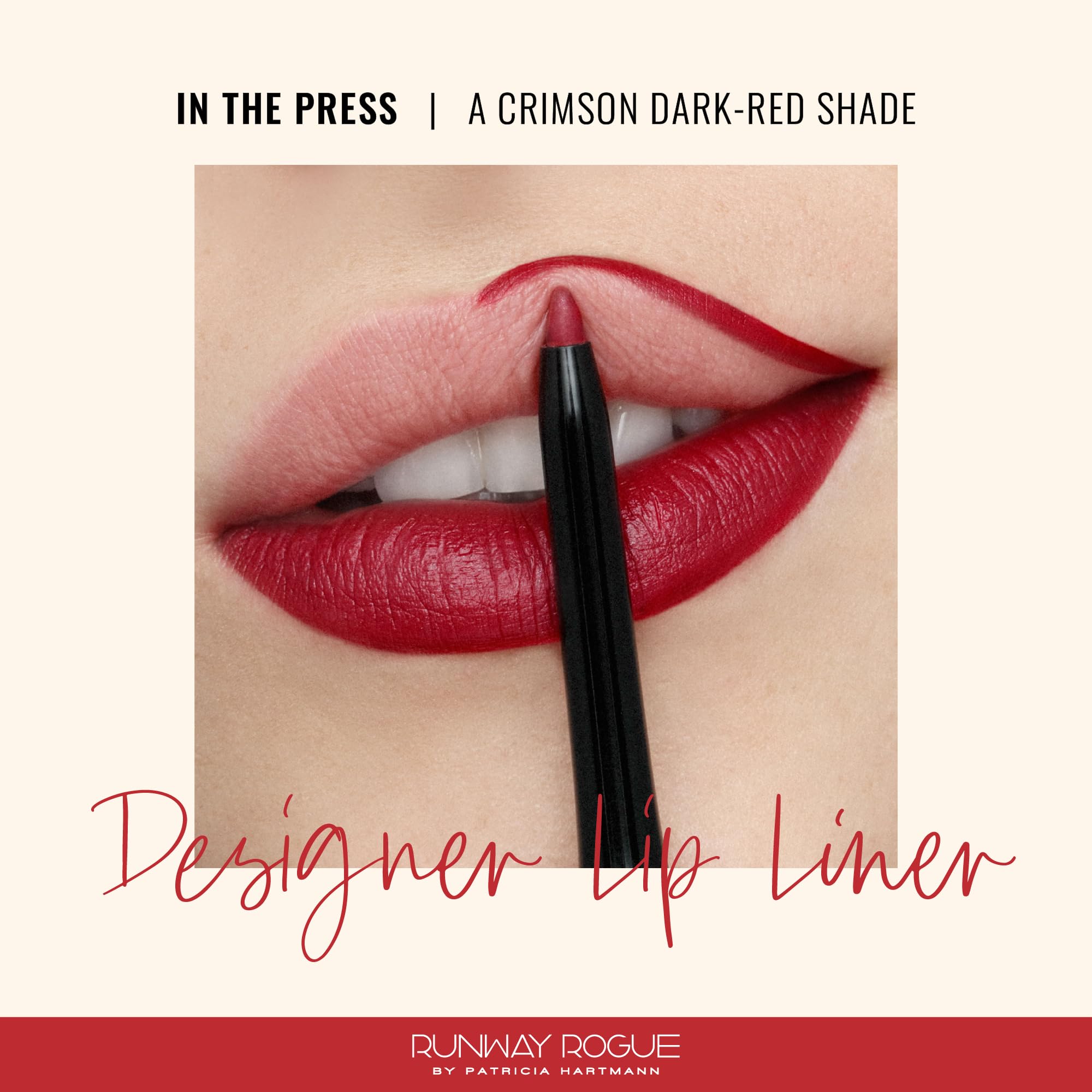 Runway Rogue Designer Liner Lip Pencil – Matte Crimson Lip Liner with Built-In Sharpener (In the Press)