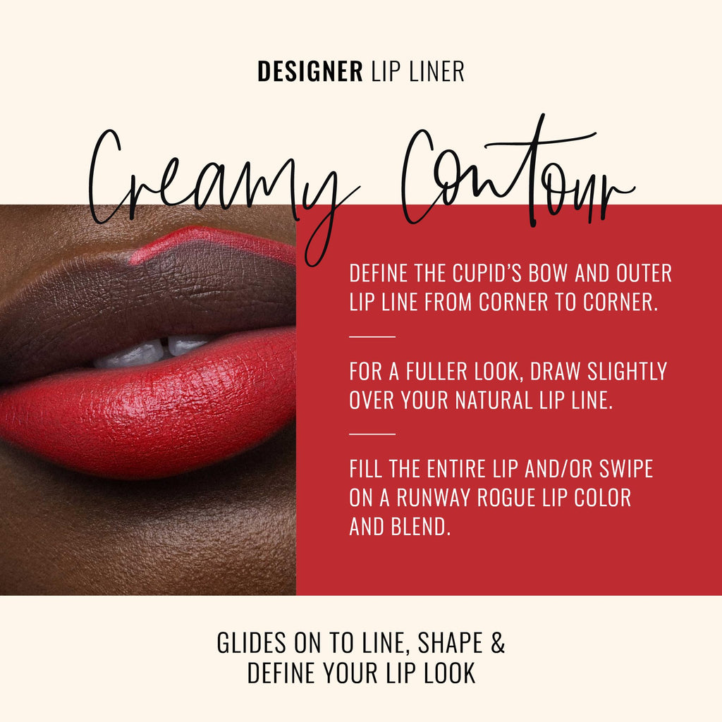 Runway Rogue Designer Liner Lip Pencil – Matte True-Red Lip Liner & Built-In Sharpener | Statement Piece