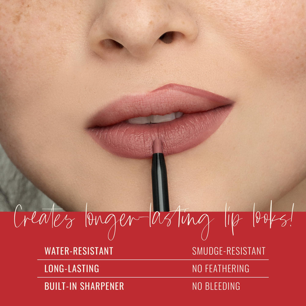 Runway Rogue Designer Liner Lip Pencil in Work It Babe – Matte Dusty-Rose with Built-In Sharpener