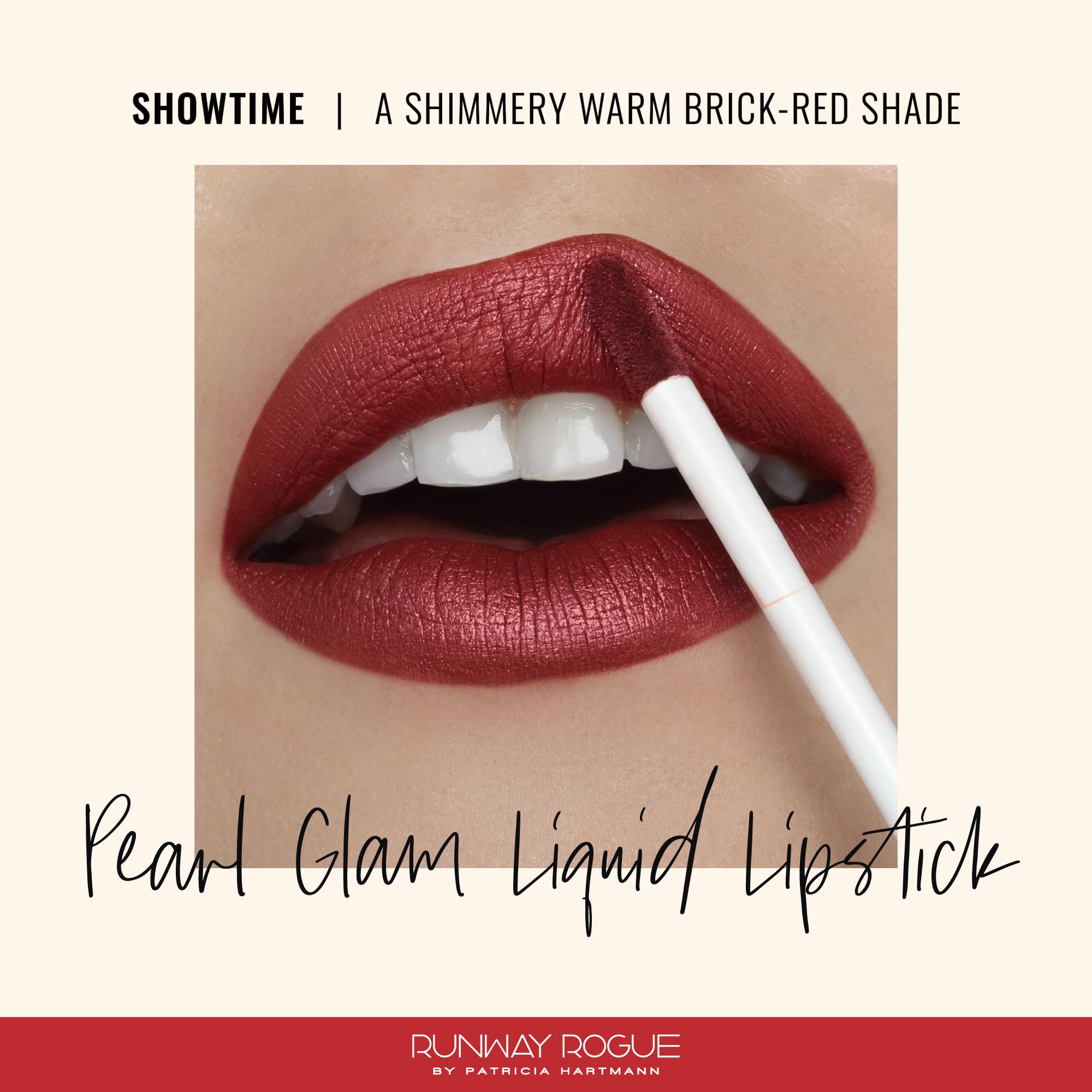 Runway Rogue Pearl Glam Showtime Long Wear Shimmer Lipstick | Metallic Warm Brick-Red