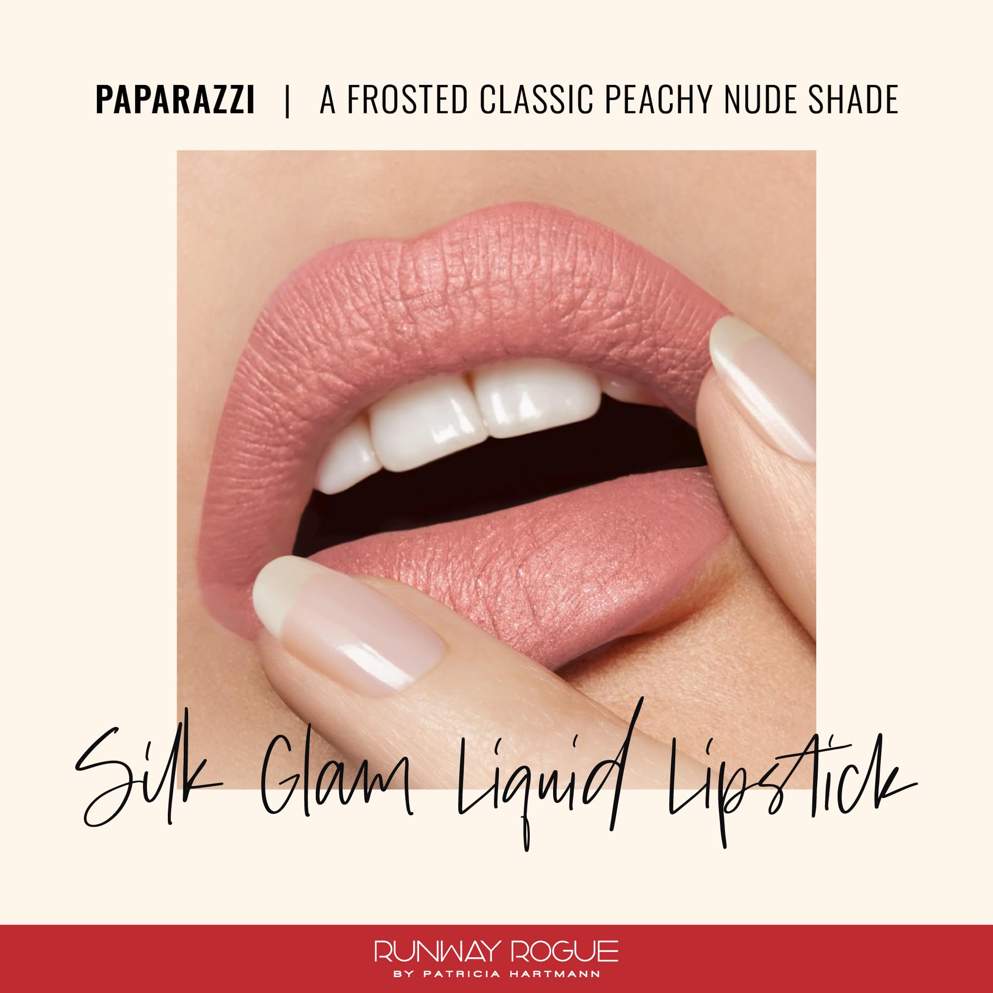 Runway Rogue Silk Glam Liquid Lipstick Paparazzi — Long-Wear Frosted Peachy Nude