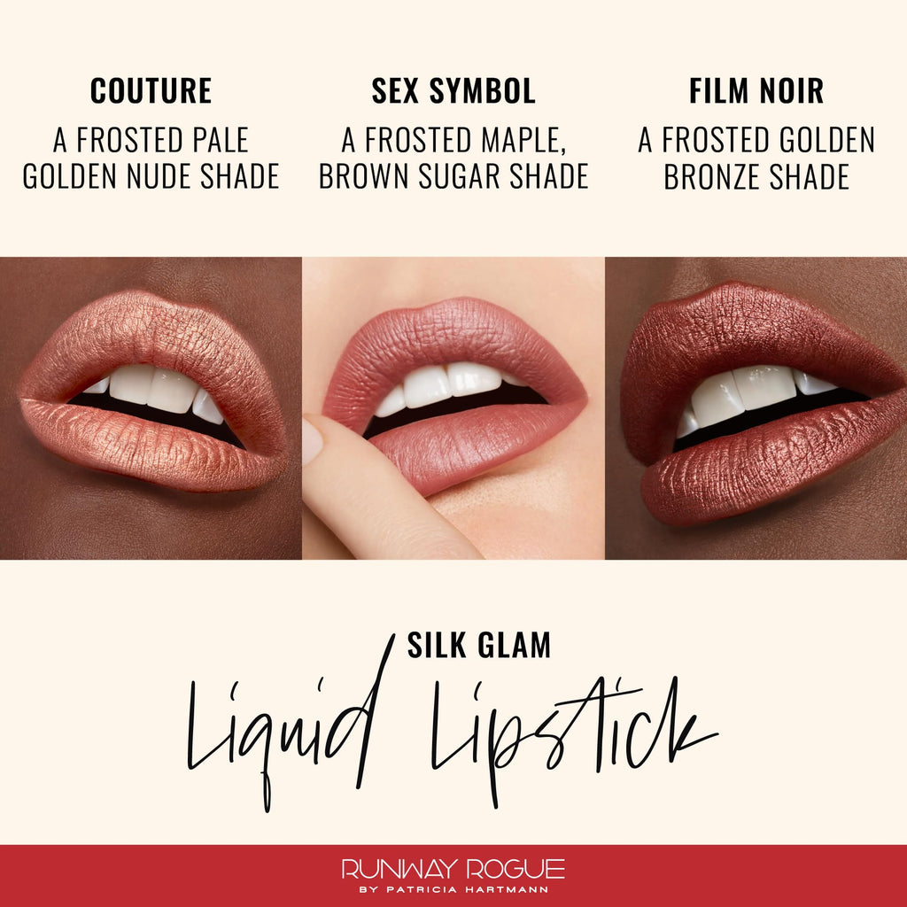 Runway Rogue Silk Glam Liquid Lipstick Lip Trio — Couture, Sex Symbol, Film Noir | Long-Wear Frosted Lipsticks