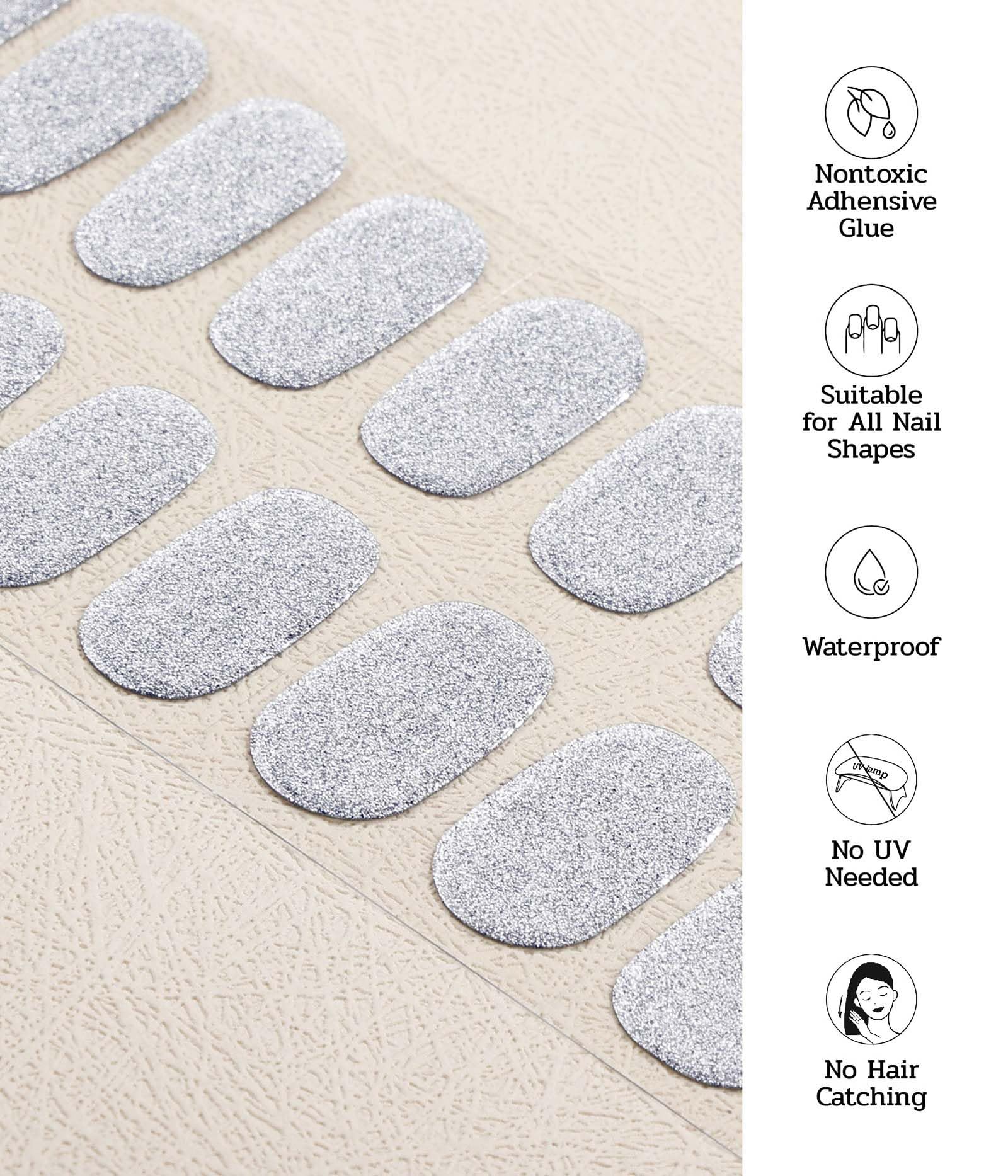 ruyeefam Nail Polish Strips – 22 Pcs Salon-Quality Gel Nail Wraps (Lunar Surface Light Grey)