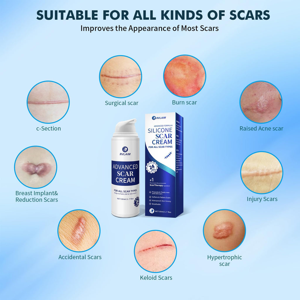 Rvlaim Silicone Scar Gel – Advanced Scar Cream for Surgical Scars, Acne Marks & More (1.7 fl oz)