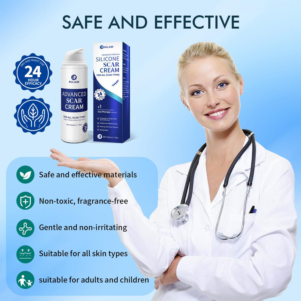 Rvlaim Silicone Scar Gel – Advanced Scar Cream for Surgical Scars, Acne Marks & More (1.7 fl oz)