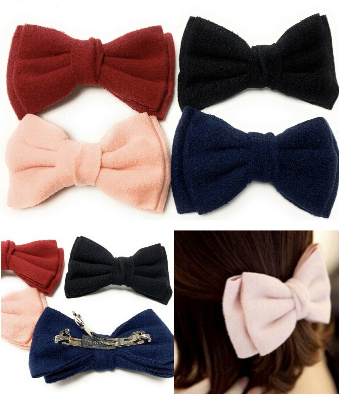 Women Girls Large Felt Big Bow Hair Clip Slide French Spring Barrette Snap Clips School