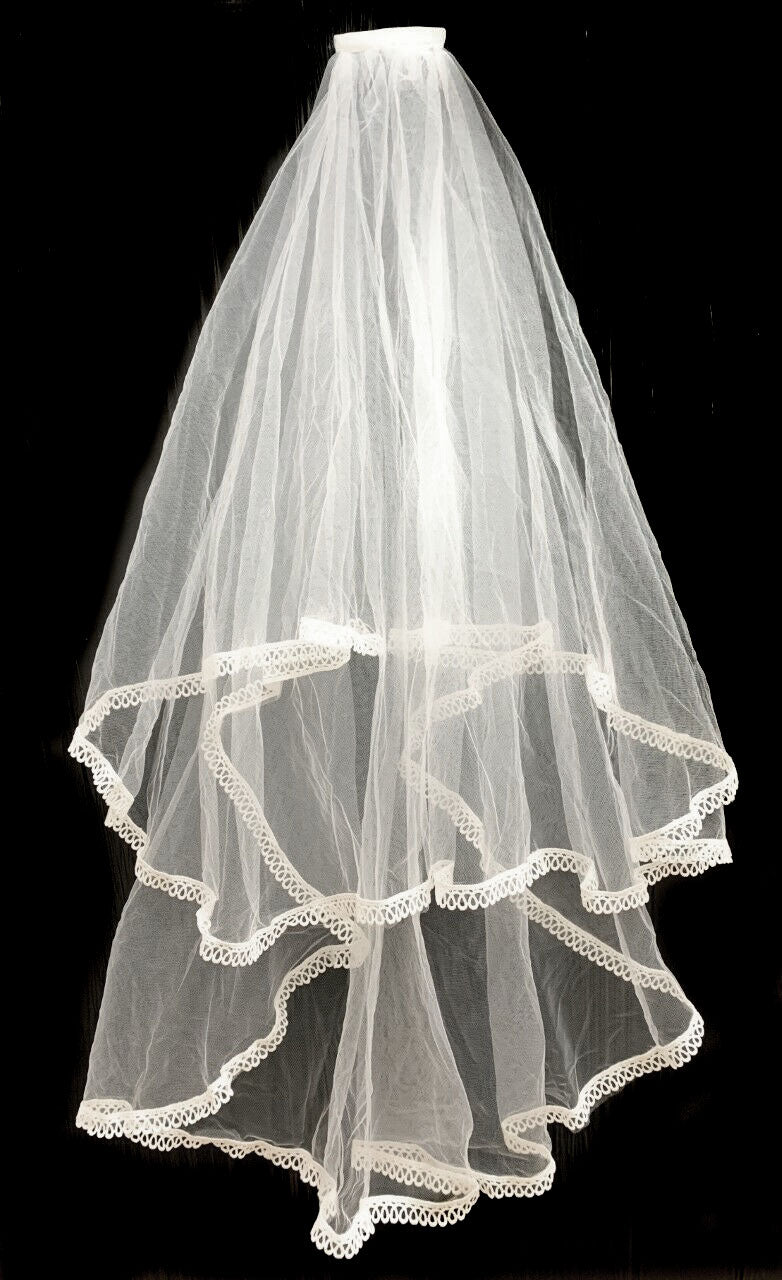 Caprilite Lace White Bridal Lace Wedding Veil on Comb