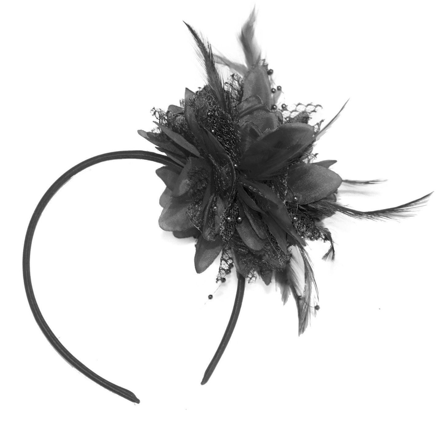 Small Black Fascinator on Headband for Weddings and Races