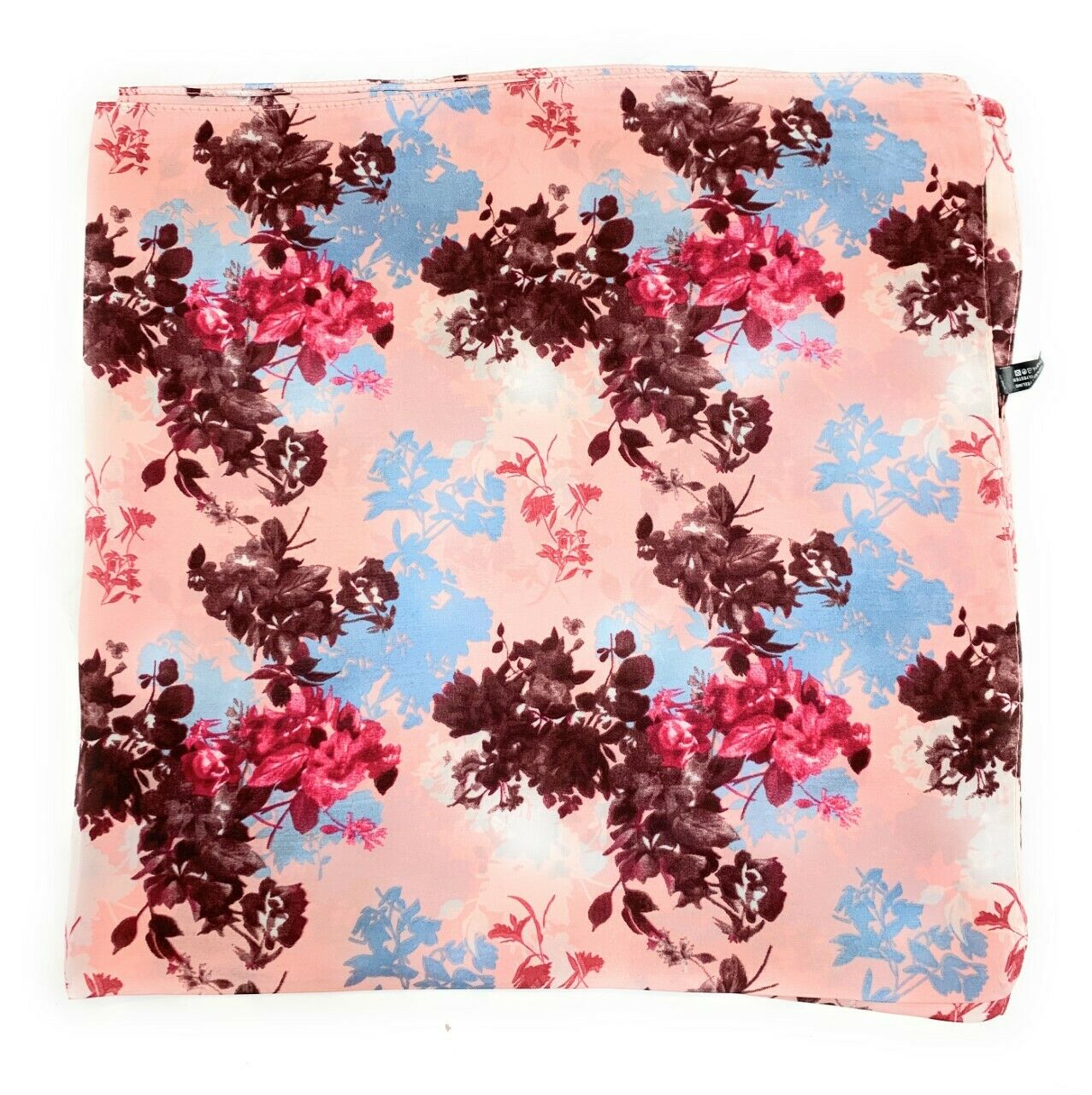 Big Square Ladies Womans Faux Silk Head Neck Thin Scarf Bag Charm - 70cm x 70cm [Dark Plum Fuchsia Light Pink Floral]