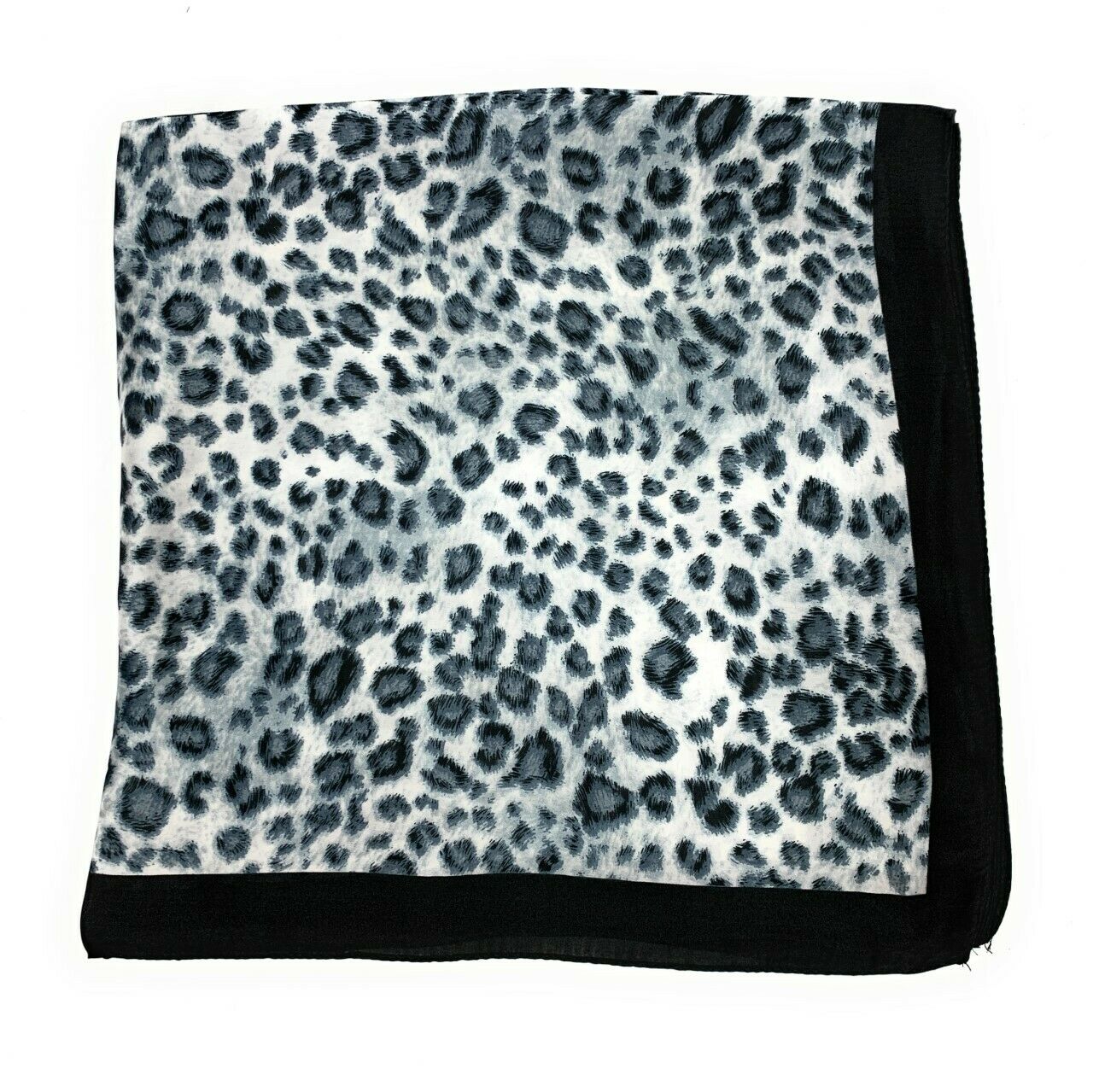 Big Square Ladies Womans Faux Silk Head Neck Thin Scarf Bag Charm - 70cm x 70cm [Leopard Animal Print - Black Grey]