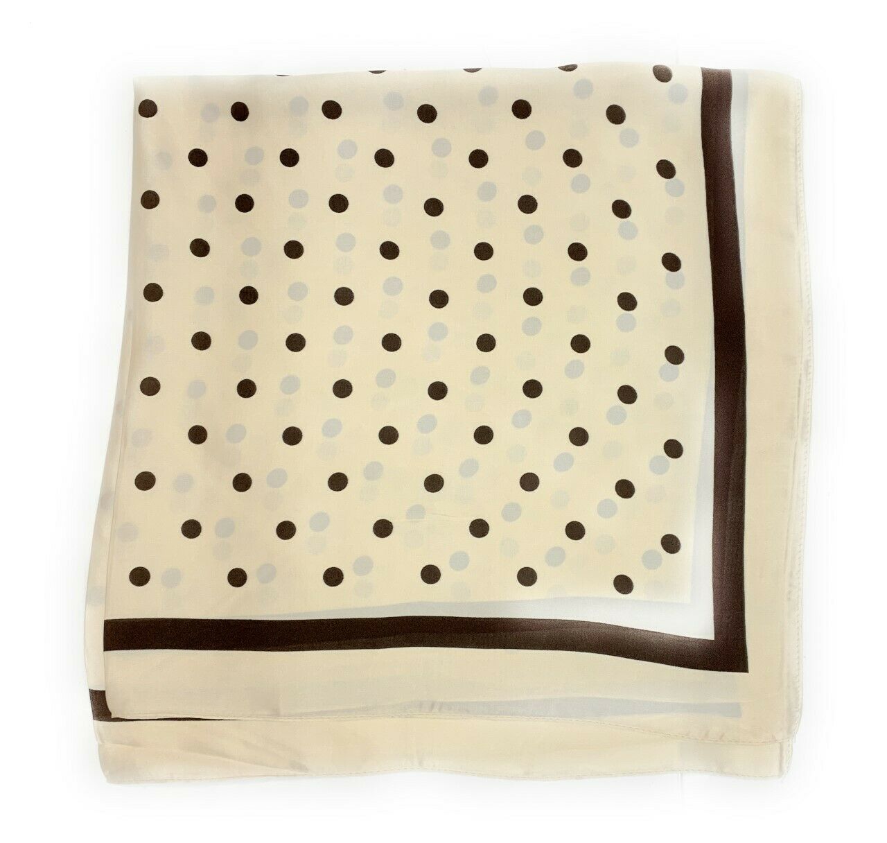 Big Square Ladies Womans Faux Silk Head Neck Thin Scarf Bag Charm - 70cm x 70cm [Cream Black Polka Dots]