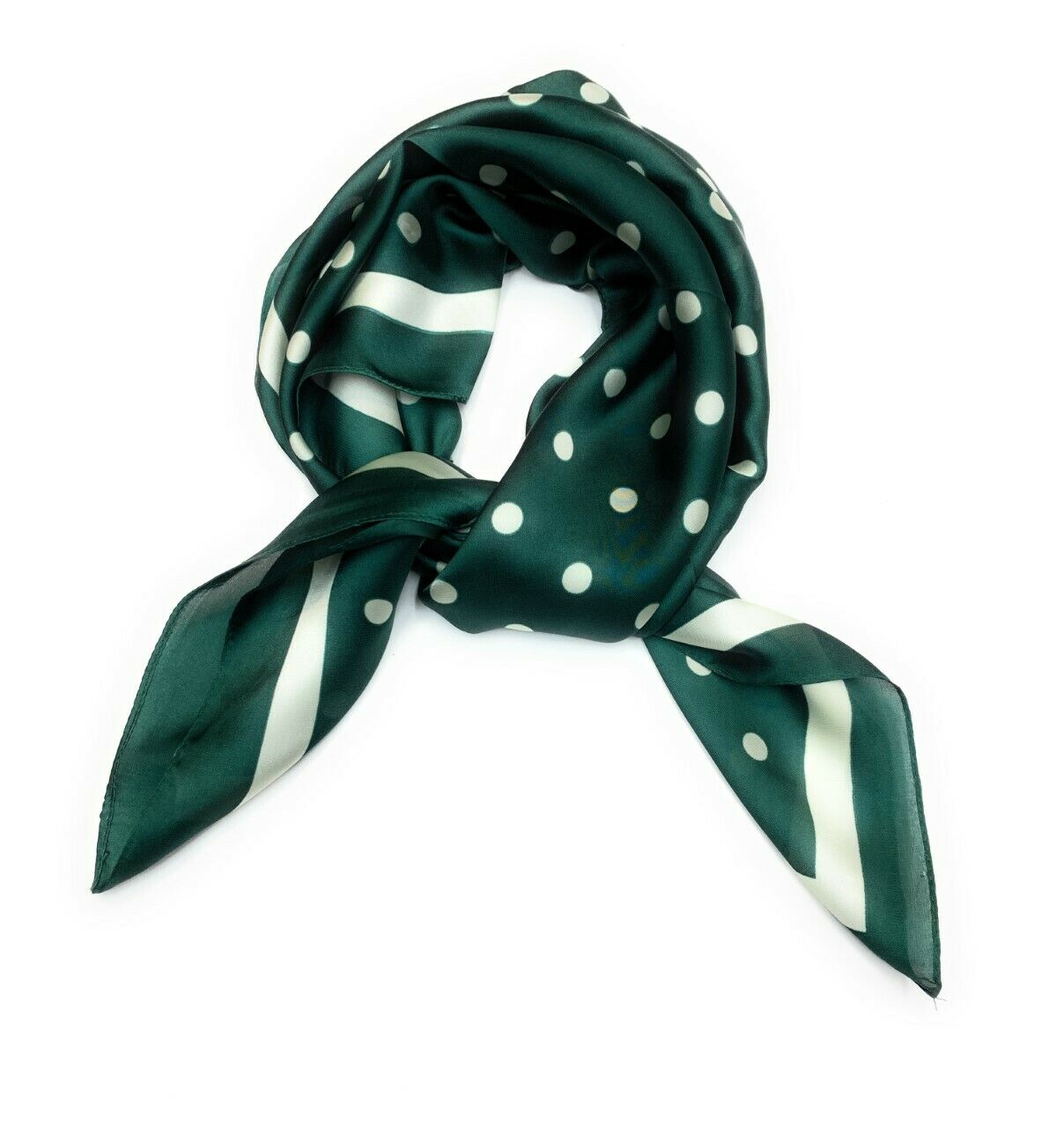 Big Square Ladies Womans Faux Silk Head Neck Thin Scarf Bag Charm - 70cm x 70cm [Emerald Green Polka Dots]