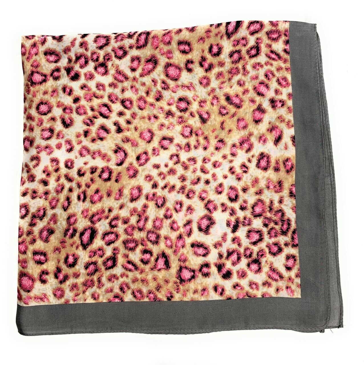 Big Square Ladies Womans Faux Silk Head Neck Thin Scarf Bag Charm - 70cm x 70cm [Leopard Animal Print - Baby Pink]
