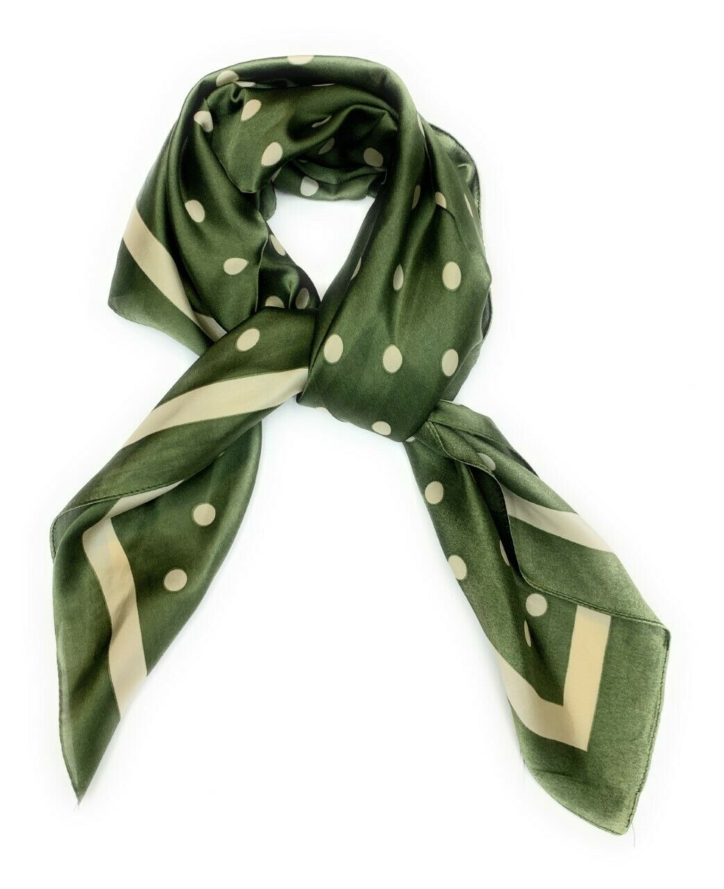 Big Square Ladies Womans Faux Silk Head Neck Thin Scarf Bag Charm - 70cm x 70cm [Olive Green Polka Dots]
